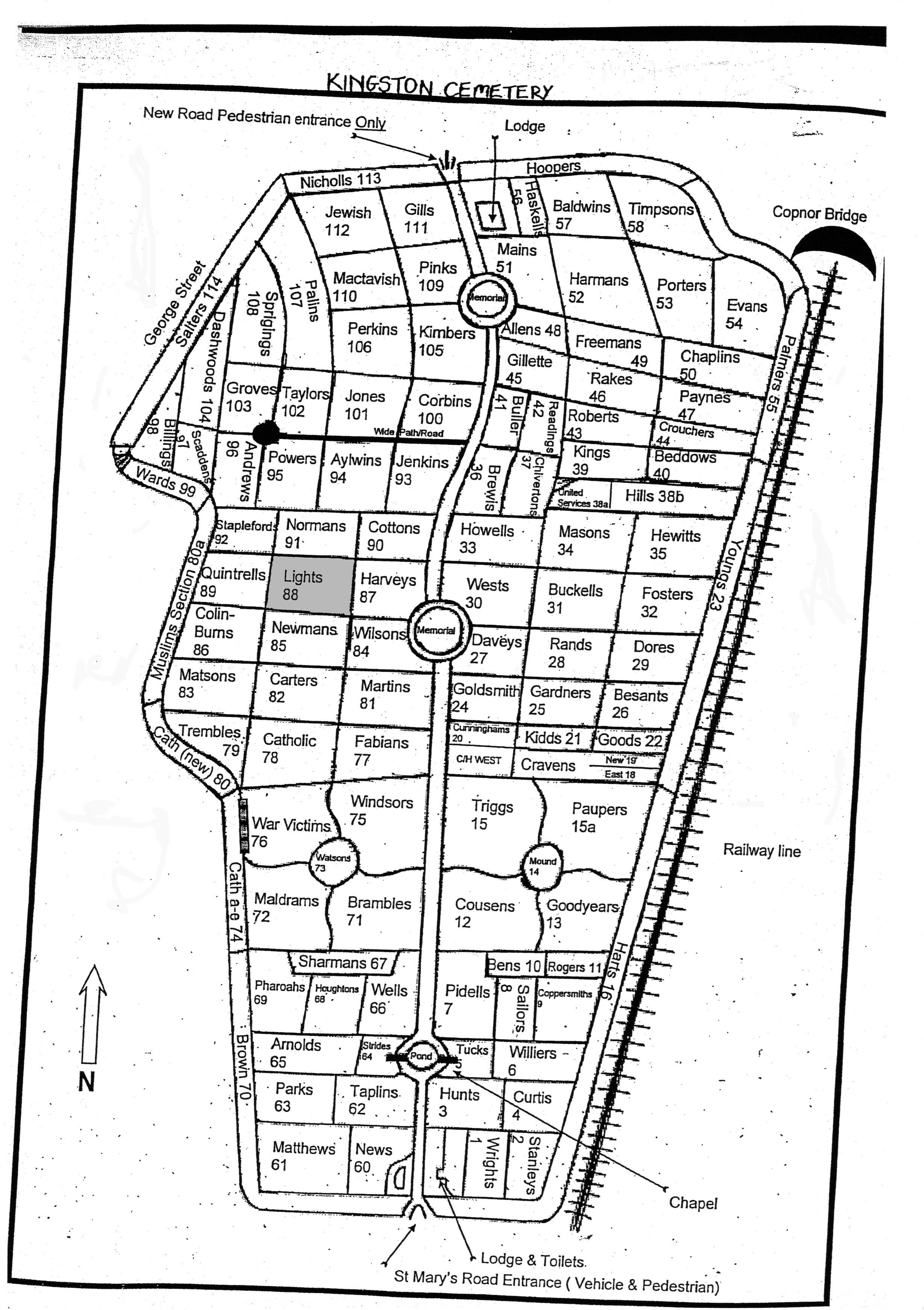 Plan of Kingston Cemetery, Portsea